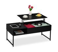 Relaxdays Table Basse avec Plateau relevable, HLP : 45x110x50 cm, Effet Bois et métal, Table de Salon, Noire