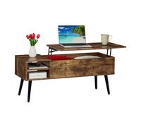 Table Basse Relaxdays avec Rangement, HxLxP : 46x100x40 cm, relevable, 2 Compartiments, Table Industrielle, Marron/Noir