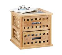 Relaxdays 10020649 Table basse carrée table de chevet en bois noyer table de nuit console avec 2 tiroirs HxlxP: 34 x 34 x 34 cm, nature, Marron