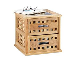 Relaxdays Table Basse carrée Table de Chevet en Bois Noyer Table de Nuit Console avec 2 tiroirs HxlxP: 34 x 34 x 34 cm, Nature