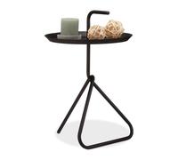 Relaxdays, noir basse d'appoint design en métal avec poignée, chevet ronde, Table de café incurvée, HxD env. 59 x 40cm, Acier, 1 élément
