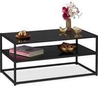 Relaxdays Table basse, 2 supports,en métal, dessus de verre, table de sofa pour salon,hxlxP:env. 42x90x50 cm, noire - 4052025269470