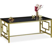 relaxdays Table basse en verre noir & or