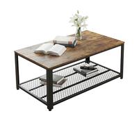 Relaxdays Table Basse Industrielle avec étagère grillagée, Aspect Bois, 45x106x60 cm, Marron/Noir