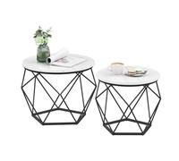 Relaxdays Lot de 2 Tables Basses Rondes en marbre et métal, Design Vintage, Brun/Noir, 50x40x40 cm