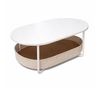 Relaxdays Table Basse Ovale avec Panier en Tissu, Rangement, MDF & métal, Blanc-Beige, 55x100x45 cm