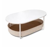 Relaxdays Table Basse Ovale avec Panier en Tissu, Rangement, MDF & métal, Blanc-Beige, 55x100x45 cm