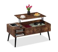 Relaxdays Table Basse, Plateau relevable, 2 Compartiments, HLP : 46x100x50 cm, Meuble de Salon avec Rangement, Marron