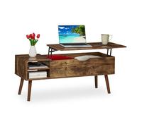 Relaxdays Table basse pliable, 2 compartiments latéraux, support salon avec rangements, industriel, 45x108x40 cm, marron