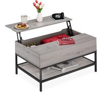 Relaxdays Table avec Plateaux relevables et Surface de Rangement, pour Salon, Aspect Bois, HLP 45,5x90x60 cm, Gris/Noir