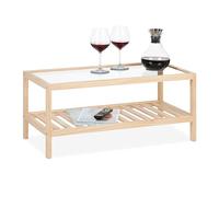 Relaxdays Table Basse rectangulaire, 2 Niveaux, Bois et Verre, H x L x P : 35 x 80 x 40 cm, pour Le Salon, Naturelle
