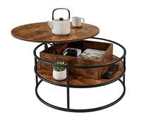 Relaxdays Table Basse réglable en Hauteur, avec Rangement, Marron/Noir | H x D 46 x 80 cm, plateau relevable, MDF, métal