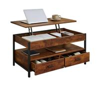 Relaxdays Table Basse, relevable, 2 tiroirs, 4 Compartiments, H x L x P 48-63 x 100 x 40 cm, Marron/Noir