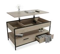 Relaxdays Table Basse, relevable, 2 tiroirs, 4 Compartiments, H x L x P 48 x 100 x 40 cm, Style Industriel, Bois/Noir