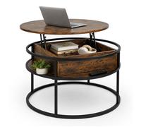 Relaxdays Table basse ronde avec rangement H x P : 47 x 80 cm plateau relevable MDF et métal marron/noir