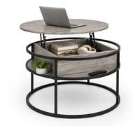 Relaxdays Table Basse Ronde avec Rangement, Marron Clair/Noir