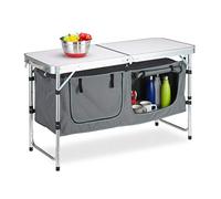 Relaxdays Table Camping, Pliable, 120 chaises, réglable en Hauteur, 120x47 cm,alu, MDF,Gris/Argent