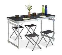 relaxdays Table Camping, Pliable, 4 chaises, réglable en Hauteur, 120x60 cm,alu, MDF,Gris/Argent