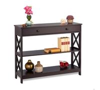 Relaxdays Table console avec un tiroir, 3 niveaux, étroite, H x L x P : 80 x 100 x 30 cm, pour salon et entrée, marron