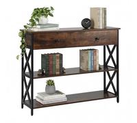 Relaxdays Table Console Industrielle H x l x P : 80 x 100 x 30 cm, métal, MDF, Console étroite avec tiroir, Couloir, Marron/Noir