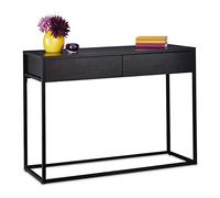 Relaxdays Table Console, Meuble d’appoint 2 tiroirs, HxLxP 80,5x110x40 cm, étroit, Couloir & Salon, Gain de Place, Noir