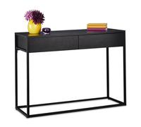 Relaxdays Table console, meuble d’appoint 2 tiroirs, HxLxP 80,5x110x40 cm, étroit, couloir & salon, gain de place, noir