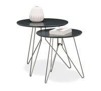 Relaxdays Table d'appoint en lot de 2, MDF et métal (acier), pour le salon, diamètre 40 & 48 cm, gris mat