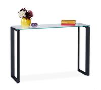 Relaxdays Table Console Verre, Meuble d’appoint étroit, HxLxP 75 x 110 x 35 cm, métal, Couloir, Salon, élégant, Noir