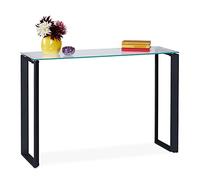 Relaxdays Table Console Verre, Meuble d’appoint étroit, HxLxP 75 x 110 x 35 cm, métal, Couloir, Salon, élégant, Noir