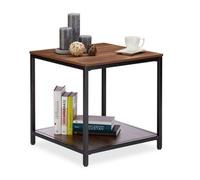 Relaxdays Table d’appoint, 2 Surfaces Bois, Cadre en Métal Robuste Carré, Table basse de Salon Hauteur 51cm, Noir-Nature