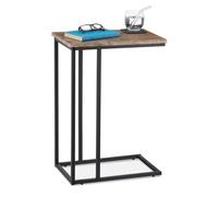 Relaxdays Table d’appoint, Design Industriel, en Forme de C, métal, Aspect Bois, H x L x P 66 x 46 x 30 cm, Marron/Noir