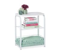 Relaxdays Table d’appoint avec Rangement, Plateau de Table en Aspect marbre, Cadre en métal, HLP 62 x 50 x 30 cm, Blanc