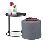 Relaxdays Table d’appoint avec tabouret ottomane Table basse avec pouf peu encombrant HxD 40x40 cm noir et gris