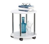 Relaxdays Table d’appoint blanche ronde à roulettes table basse plantes desserte chariot HxlxP 41,5 x 40 x 40 cm, blanc