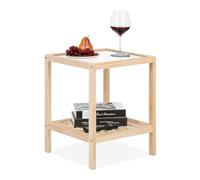 Relaxdays Table d’appoint carrée, 2 Niveaux, Bois et Verre, H x L x P : 50 x 40 x 40 cm, pour Le Salon, Nature