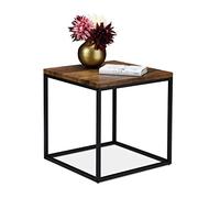Relaxdays Table d’appoint, carrée, 45 cm, Style Industriel, pour Salon et Chambre à Coucher, métallique, Effet boi