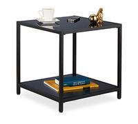 relaxdays Table d’appoint, carrée, Basse, en Verre, Salon, métal et Bois MDF, 50x50x50 cm, Noire