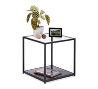 Relaxdays Table d’appoint Carrée en Verre + Bois