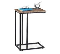 Relaxdays Table d’appoint, Design Industriel, en Forme de C, métal, Aspect Bois, H x L x P 66 x 46 x 30 cm, Marron/Noir