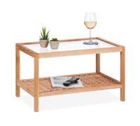 Relaxdays Table d'appoint, Console en Bois de Noyer et Verre, H x L x P : 35 x 60 x 40 cm, pour Salon, Nature