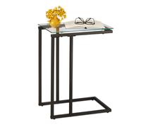 relaxdays Table d’appoint Haute, en Forme de U, mélange de matériaux, Plateau en Verre, Bauhausstil, 60x30x45 cm, Noir