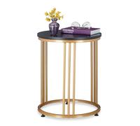Relaxdays Table d'appoint MARMO métal et MDF, bout de canapé rond HxD 51 x 41 cm Noir/doré