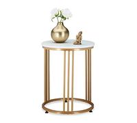 Relaxdays Table d’appoint Marmo, métal et MDF, Bout de canapé Rond, Salon, Couloir, HxD 51 x 41 cm, Blanc/doré
