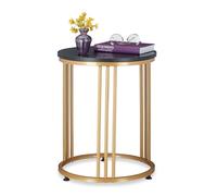 Relaxdays Table d’appoint MARMO, métal et MDF, bout de canapé rond, salon, couloir, HxD 51 x 41 cm, noir/doré