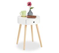Relaxdays 10021839 d’appoint Ronde, Tiroir, Design scandinave, Table de Salon ou Chevet, HxØ : 52 x 40 cm, Bois, Blanc, Pin, Weiß