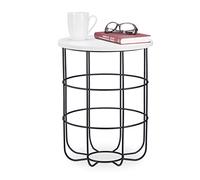 Relaxdays Table d’appoint ronde avec Panier en métal, Table basse décorative, Table de Salon, 45 cm, blanc-noir