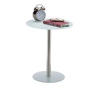 Relaxdays d’appoint Ronde en Verre et INOX, Table Bout de canapé décoratif HLP 53 x 43 x 43 cm, Blanc, Weiß