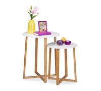 Relaxdays Table d’appoint Ronde, gigognes, Jeu de 2, 48,5 et 60,5 cm de Hauteur, Design Moderne, Table de Salon, Nature.