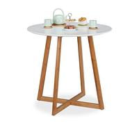 Relaxdays Table ronde – salle à manger / d'appoint blanc/nature, pieds bambou en croix, H75×D80cm