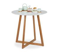 Relaxdays, blanc d’appoint ronde, table de salle à manger, cuisine, pieds bambou en croix, H x D 75 x 80 cm, nature, MDF, 1 élément
